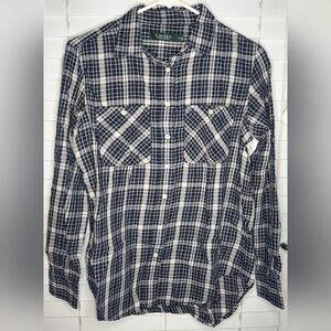 Ralph Lauren Women's Shirt Size M Black White Plaid Button-Down